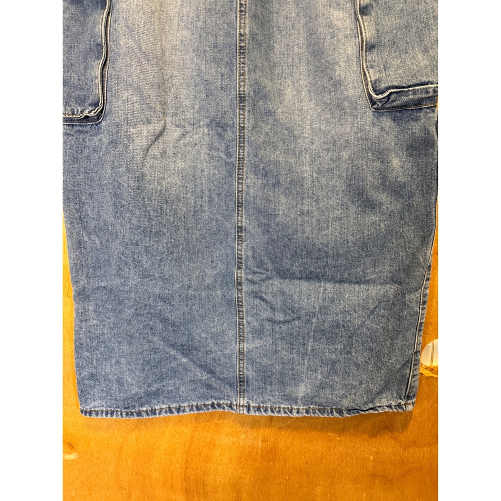 Forever 21 Womens Jean Cargo Denim Maxi Skirt Large Utility Pockets Back Slit - Picture 5 of 12